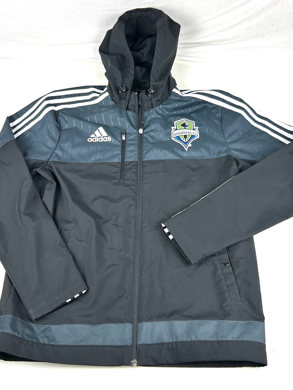 Adidas SEATTLE SOUNDERS FC Zip Up Windbreaker Jacket Size Medium Black